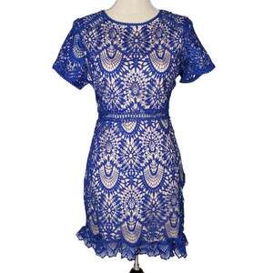 Hidden Label Lace Cocktail Dress Blue Size M Wedding Guest Easter Spring